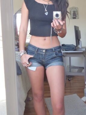 Denim Rolled Cuff Dark Blue Mini Jean Shorts - Women's